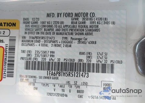 2024 Ford Mustang Ecoboost Fastback from USA, damaged, VIN 1FA6P8TH5R5121473